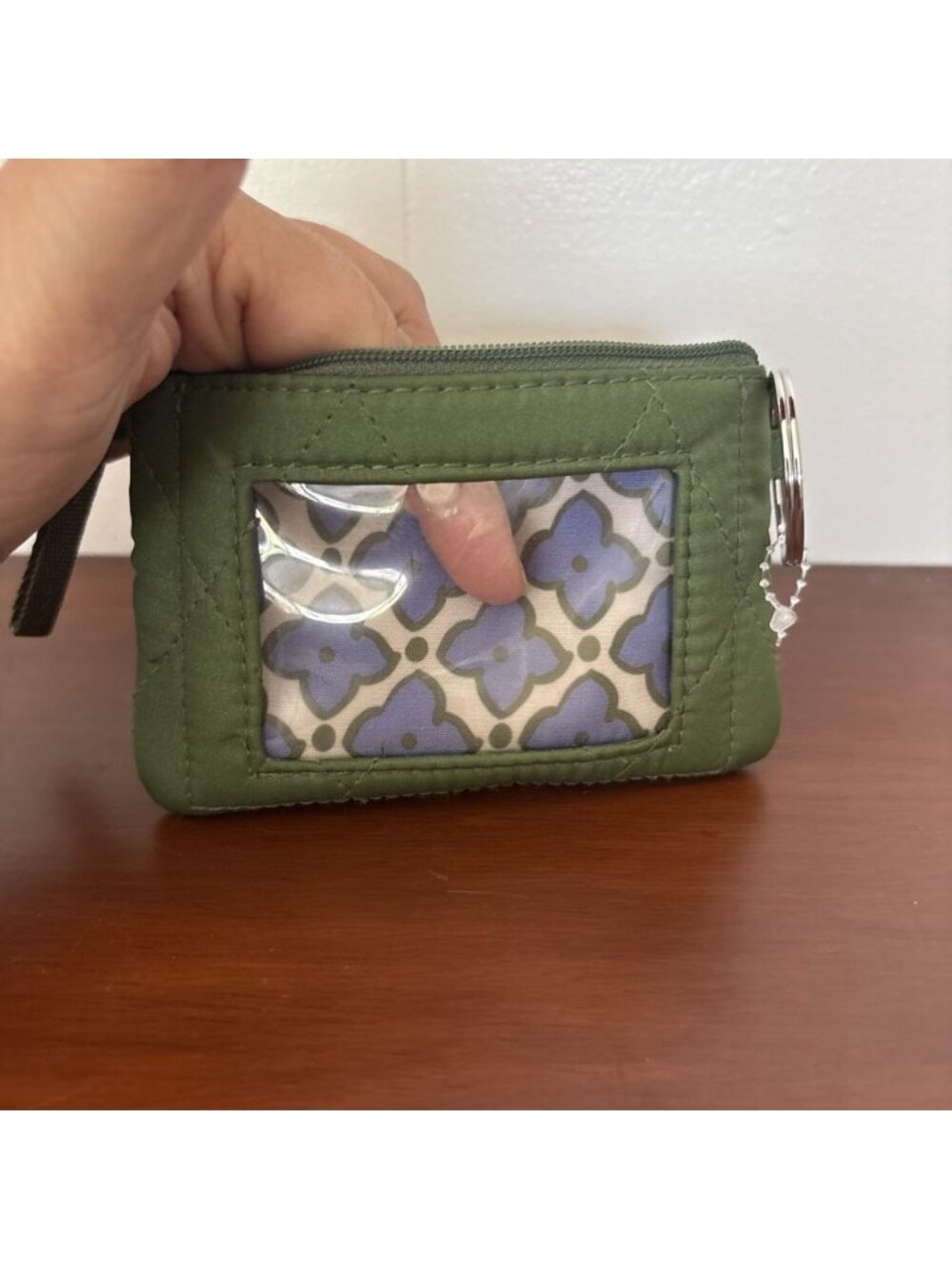 Vera Bradley Cedar Green Ultralight Zip-ID Case w/ Key Ring Floral Lining - Picture 10 of 10